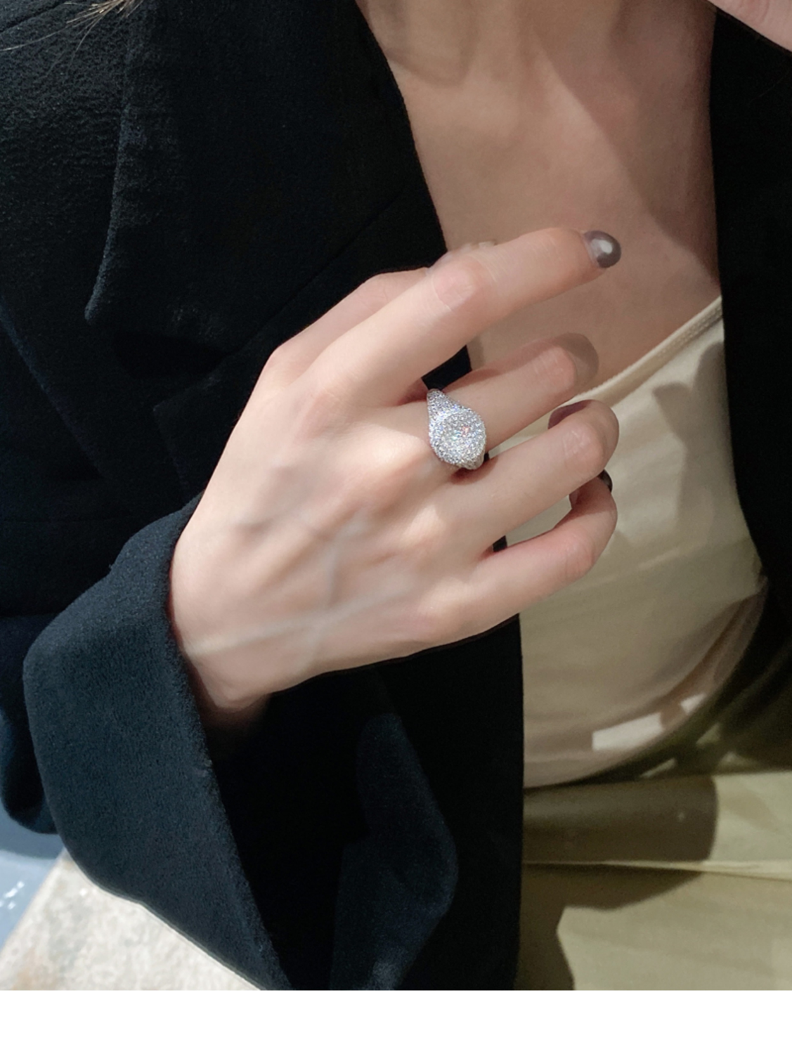All Over The Sky Star Seal Ring New Explosive Female Silver Full Diamond Artificial Diamond Broken Stone Exaggerated Unique_voghion.com